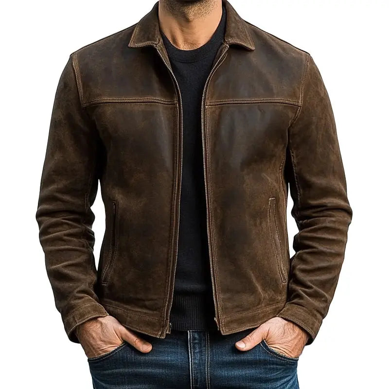 Veste en Similicuir Poignets Zippés Coupe Motard pour Homme