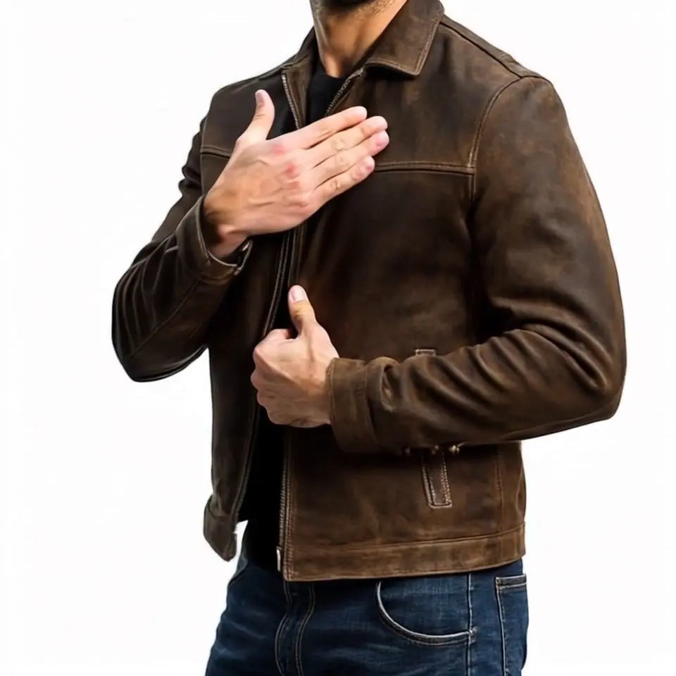 Veste en Similicuir Poignets Zippés Coupe Motard pour Homme
