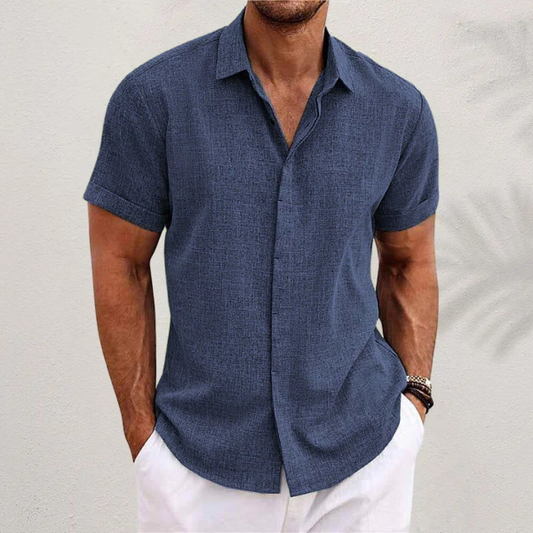 Lightweight, breathable men's linen shirt with button-down collar for summer