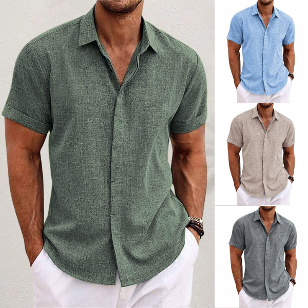 Lightweight, breathable men's linen shirt with button-down collar for summer