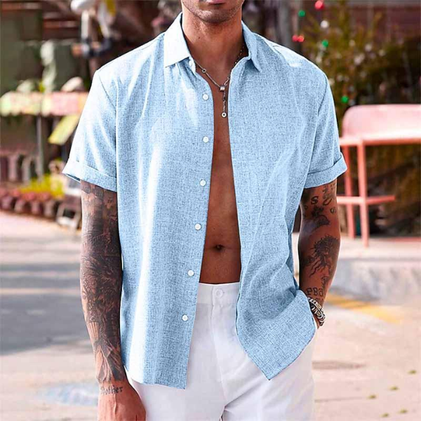 Chemise Lin Homme Légère Respirante Col Boutonné Été