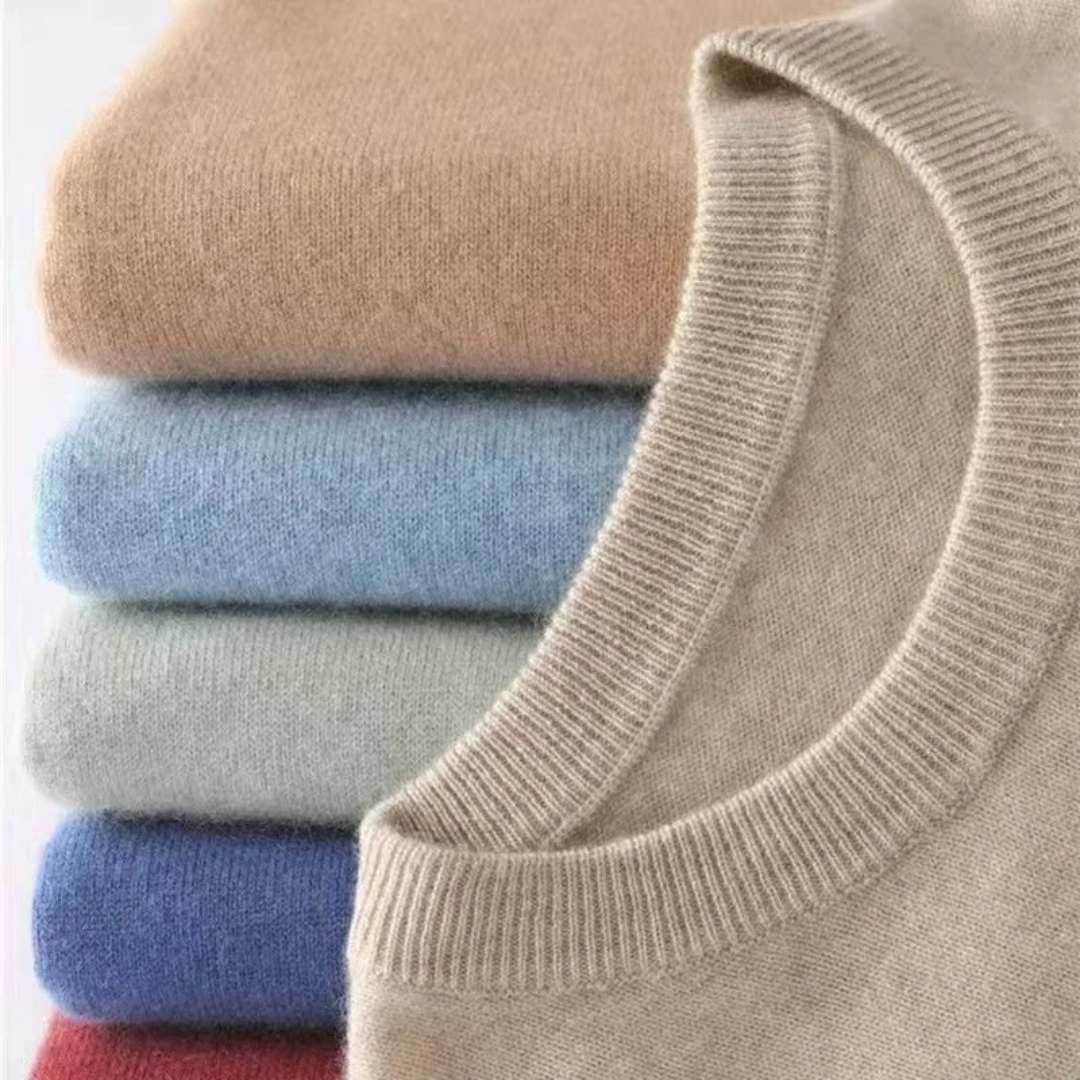 Maglione da uomo lavorato a maglia, girocollo classico e bordi a coste, per l’inverno