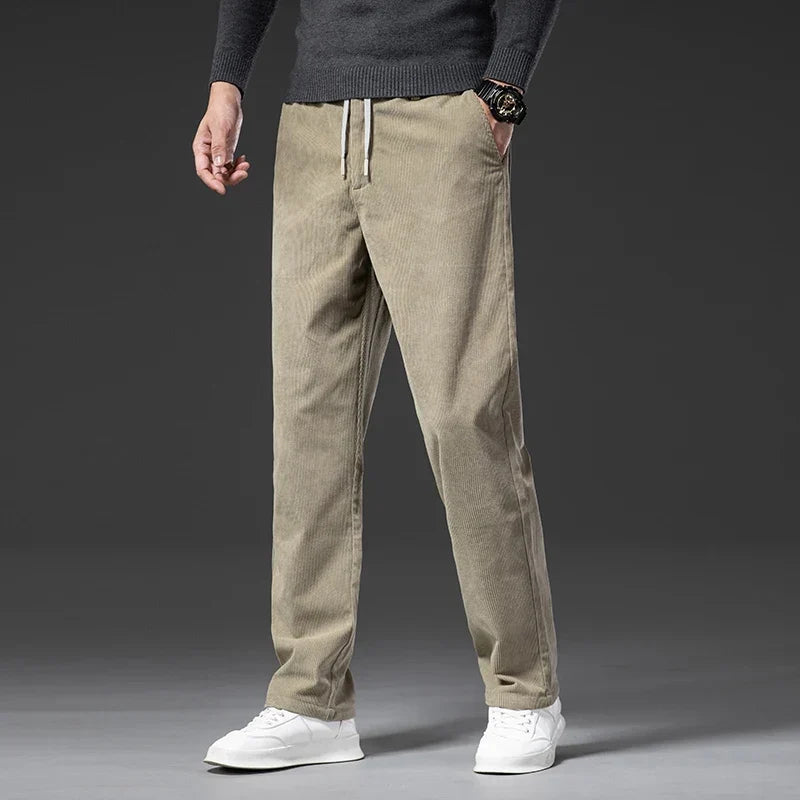 Men’s casual corduroy chinos with adjustable waist and tailored fit