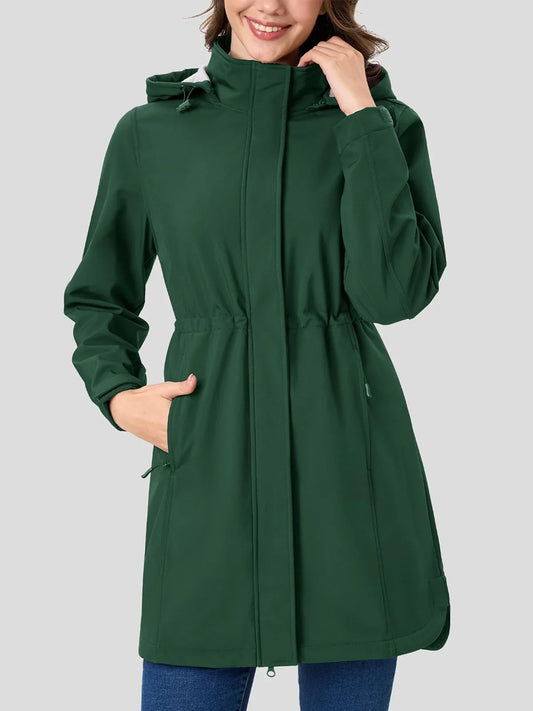 Giacca softshell da donna con cappuccio, fodera in pile, impermeabile e regolabile