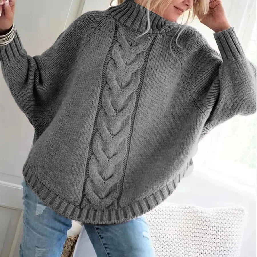 Pull en Laine Maille Torsadée Col Montant pour Femme