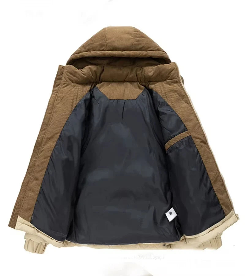Chaqueta acolchada para hombre, amplia, con capucha, cremallera y forro polar, para el día a día