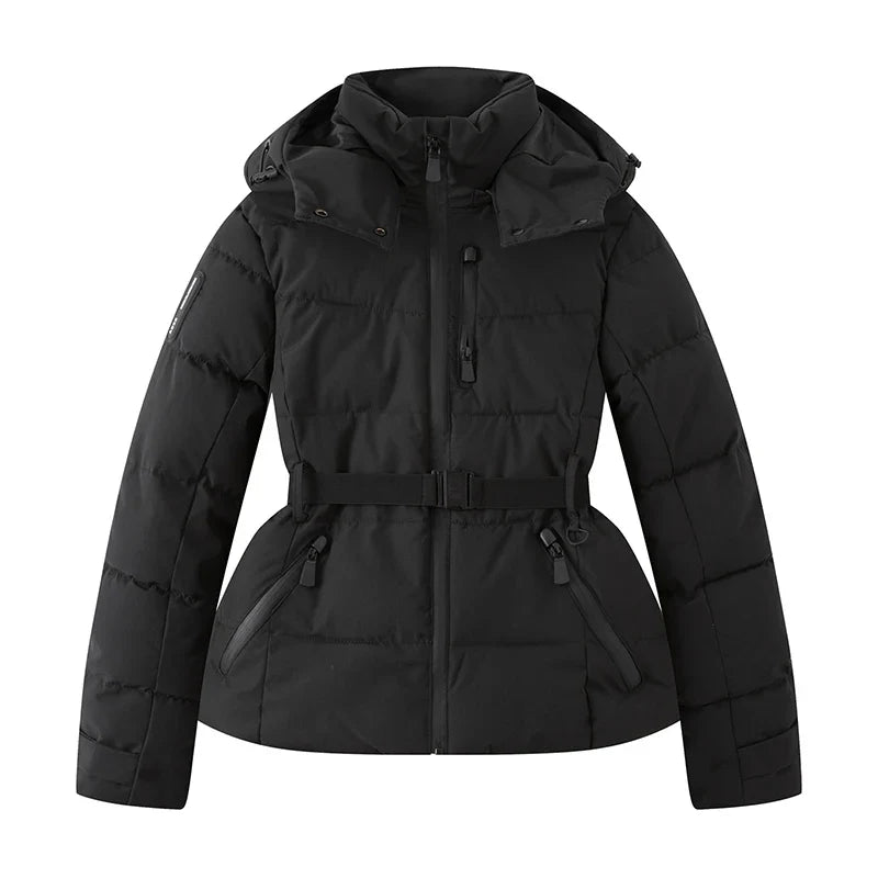 Doudoune femme capuche ceinturée slim coupe-vent taille haute