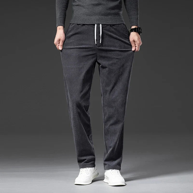 Men’s casual corduroy chinos with adjustable waist and tailored fit