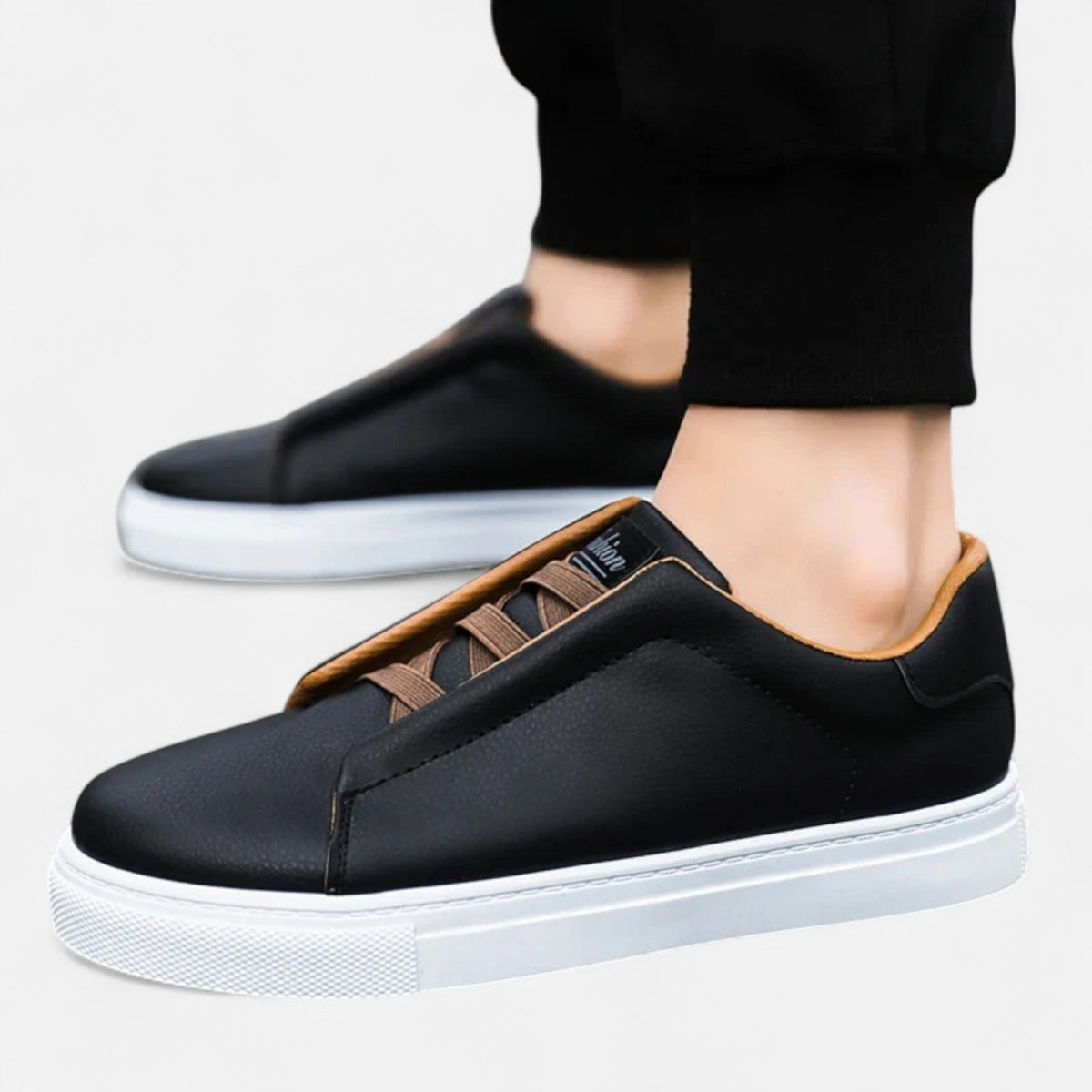 Sneakers en Cuir Semelle Confort Sans Lacets pour Homme