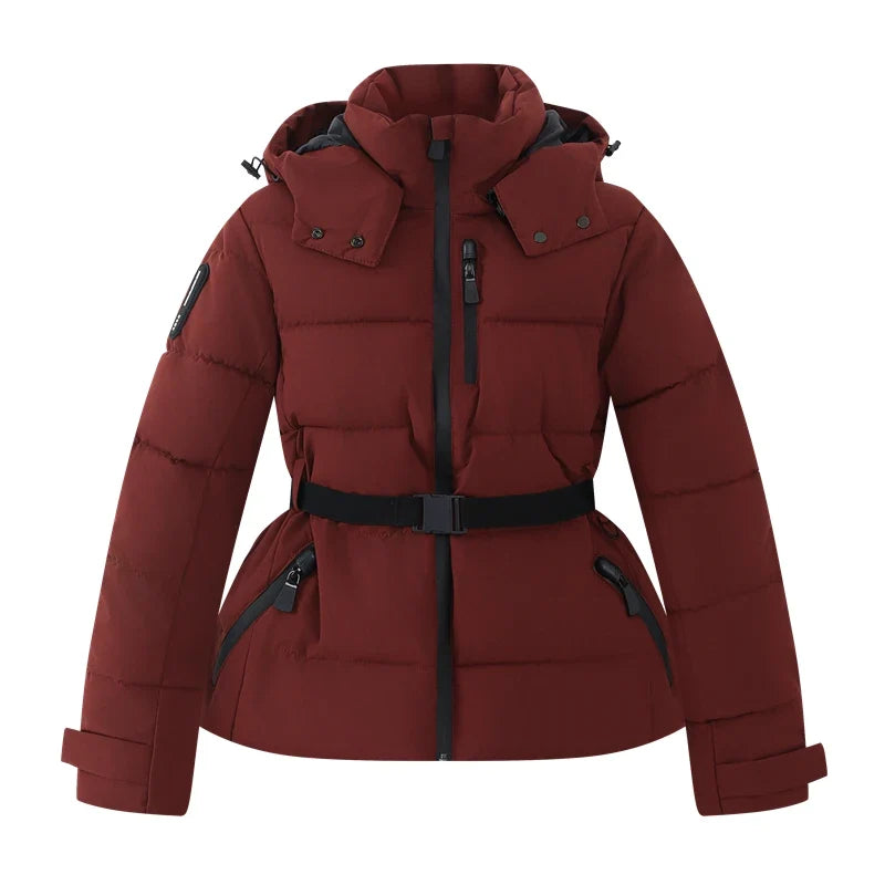 Doudoune femme capuche ceinturée slim coupe-vent taille haute