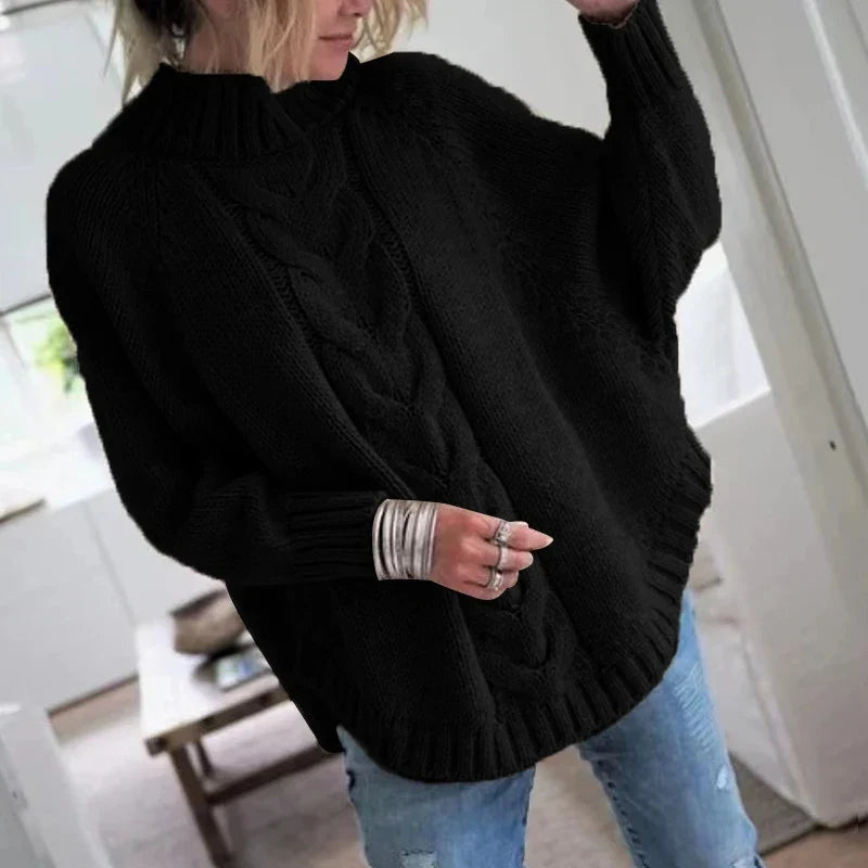 Pull en Laine Maille Torsadée Col Montant pour Femme