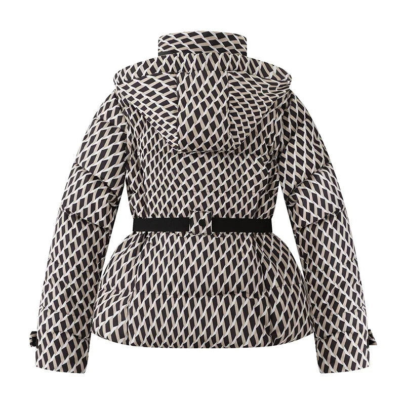 Doudoune femme capuche ceinturée slim coupe-vent taille haute