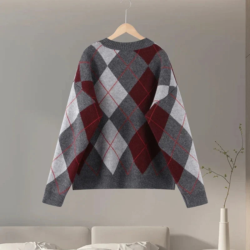 Pull en Coton Maille Motif Losange pour Femme