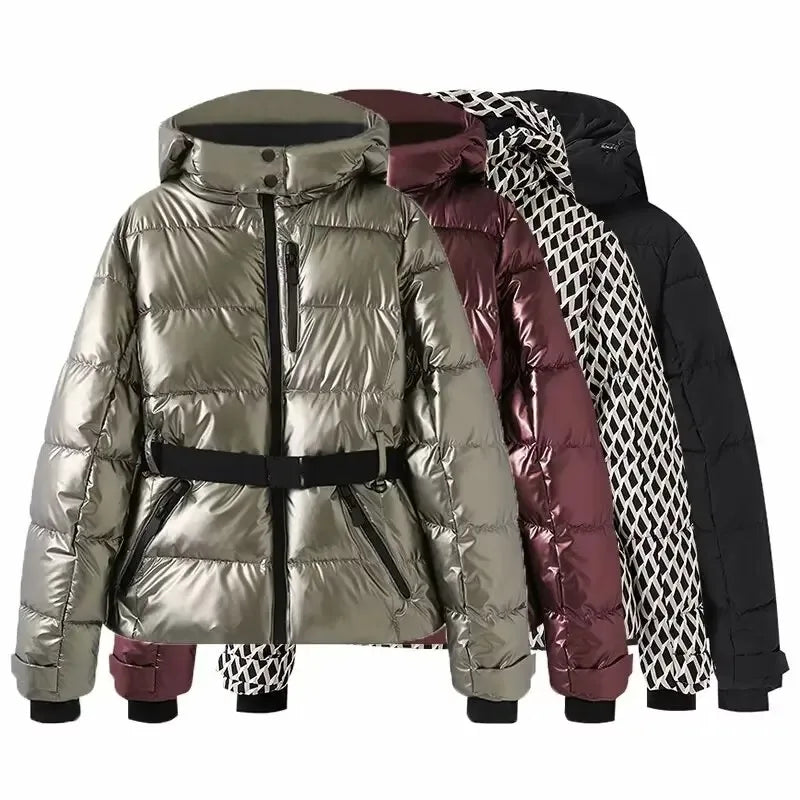 Doudoune femme capuche ceinturée slim coupe-vent taille haute