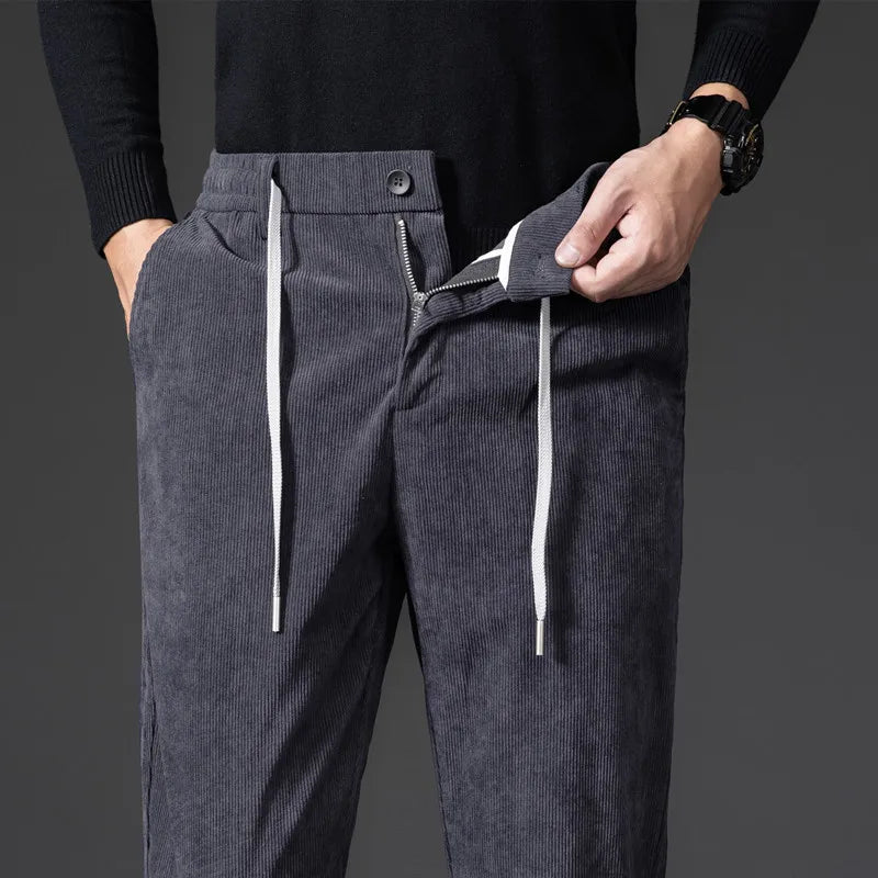 Men’s casual corduroy chinos with adjustable waist and tailored fit