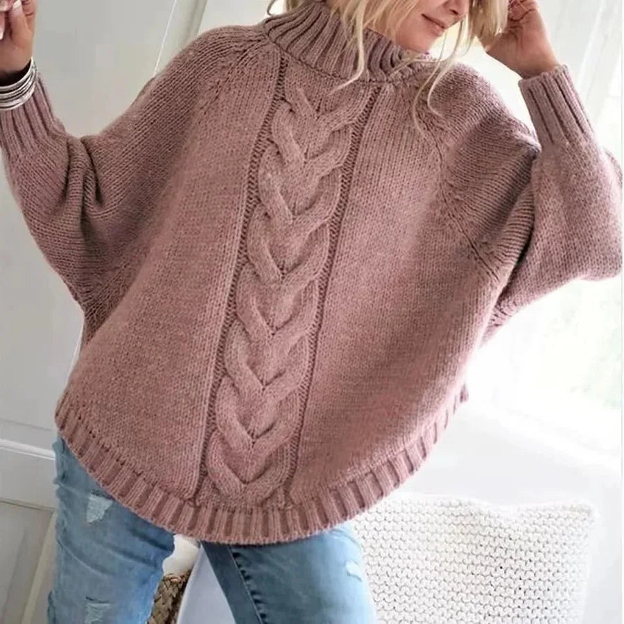 Pull en Laine Maille Torsadée Col Montant pour Femme