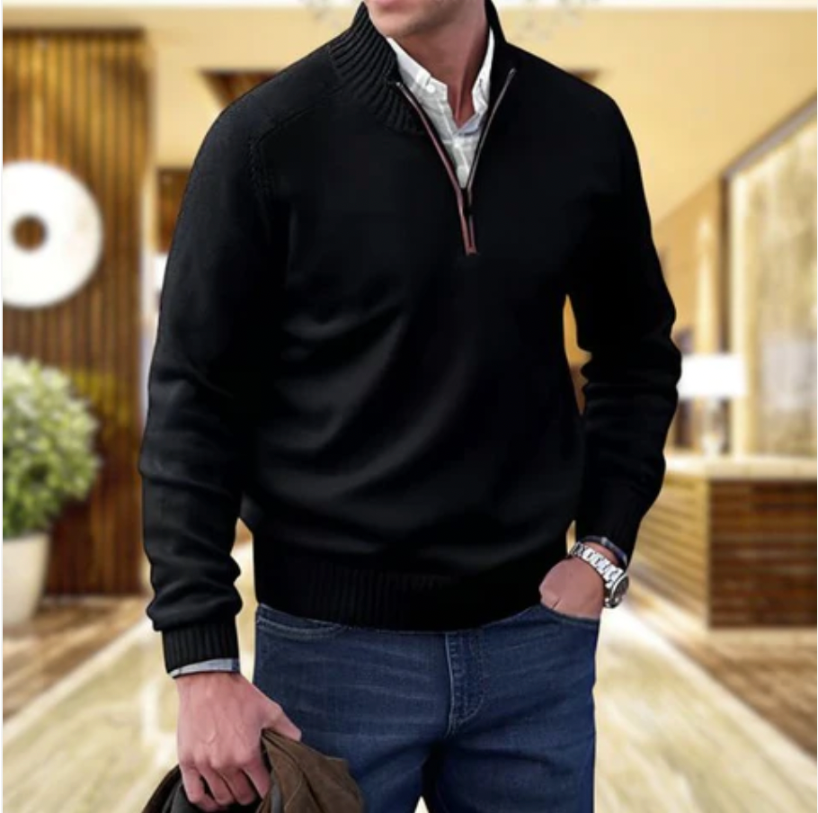 Men’s soft, warm, elegant casual cashmere zip-up sweater