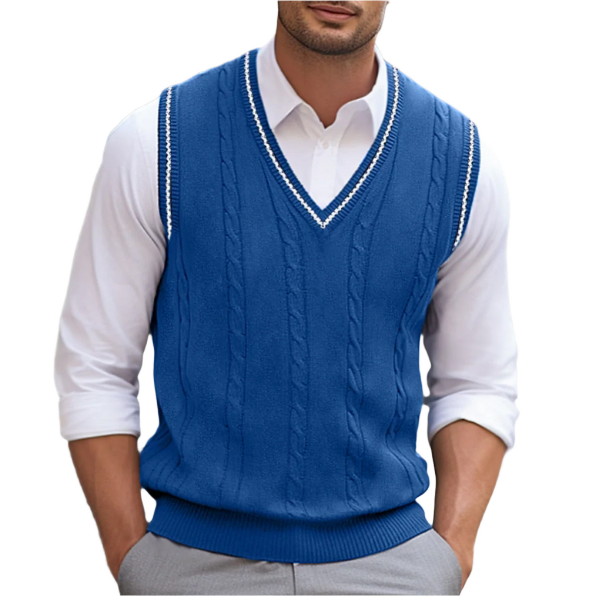 Pull sans manches homme col V élégant coupe moderne confort