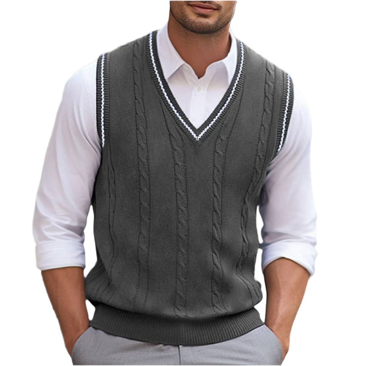 Pull sans manches homme col V élégant coupe moderne confort