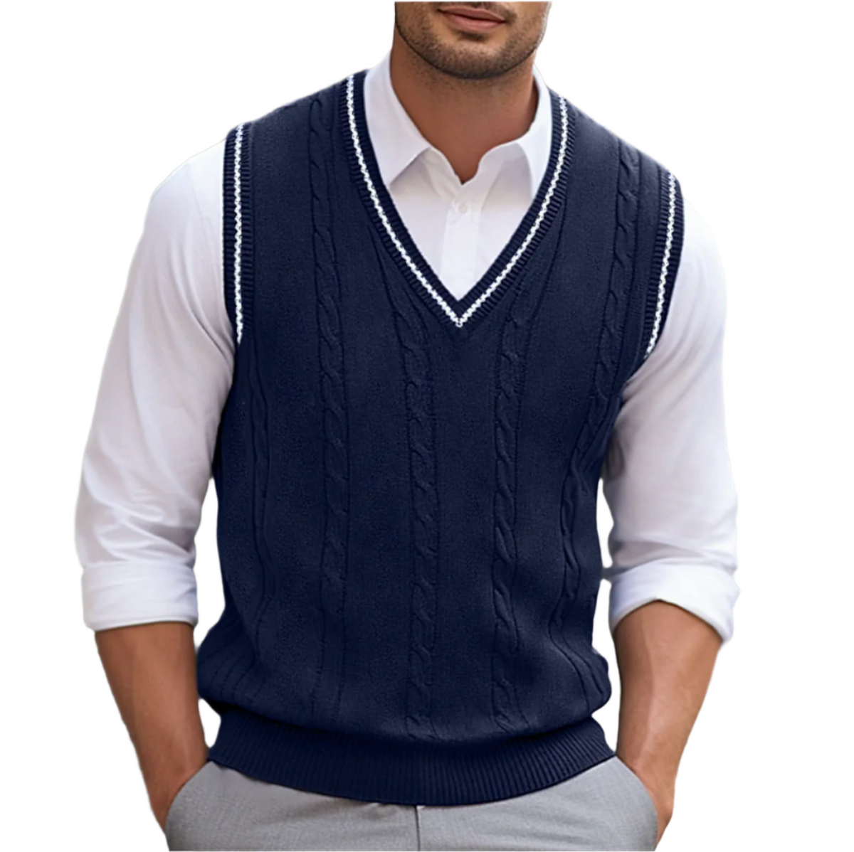 Pull sans manches homme col V élégant coupe moderne confort