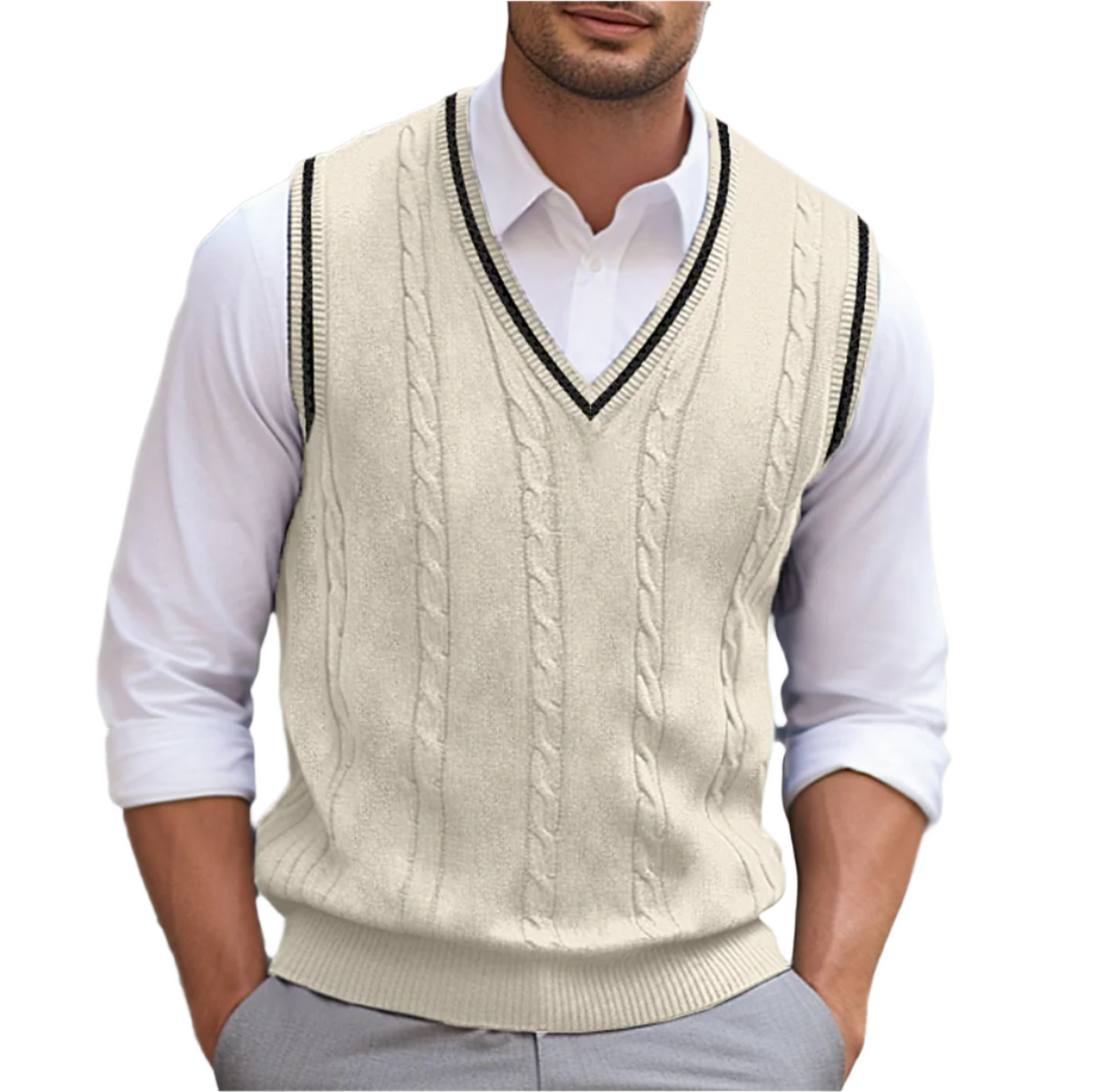 Pull sans manches homme col V élégant coupe moderne confort