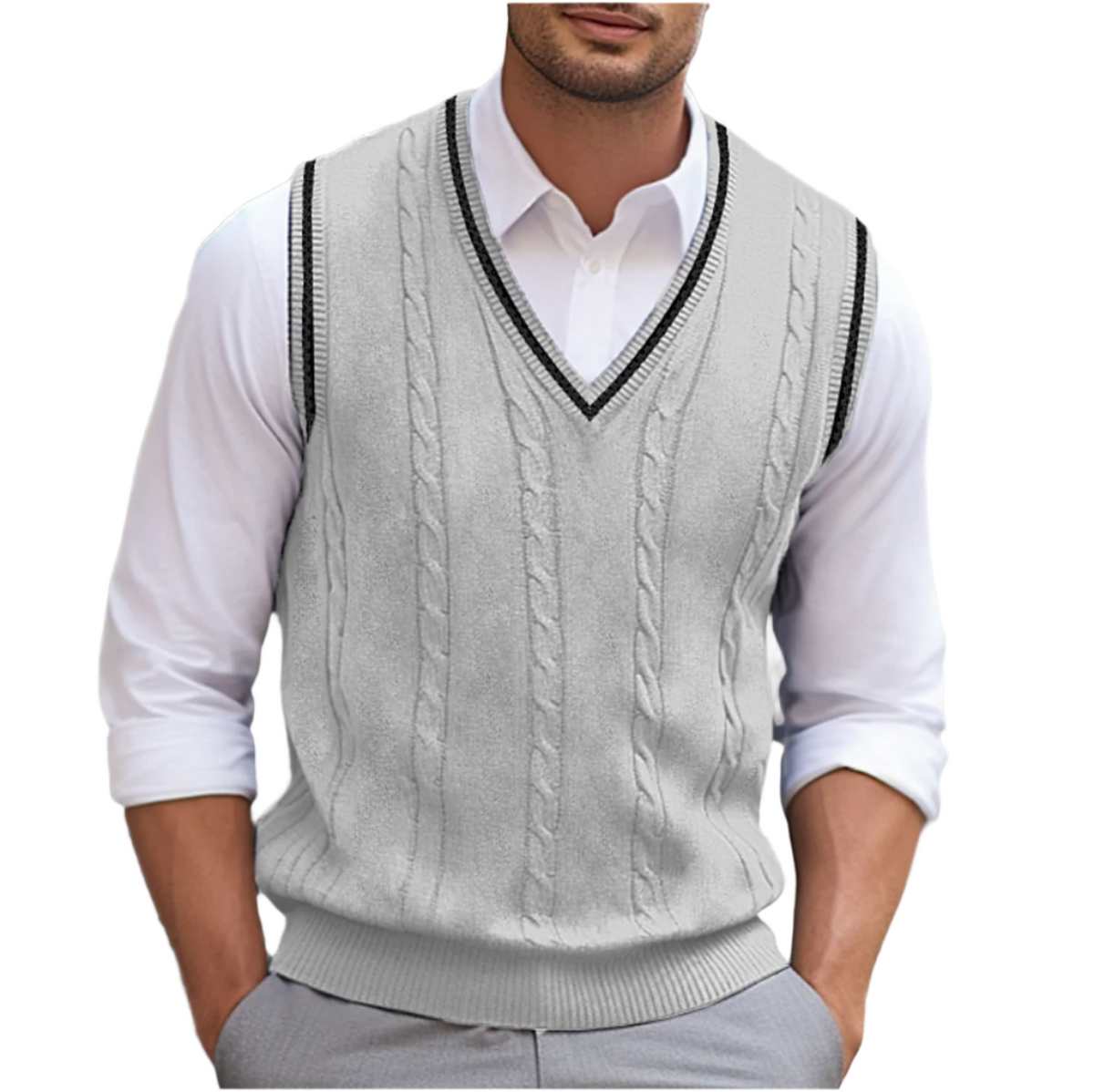 Pull sans manches homme col V élégant coupe moderne confort