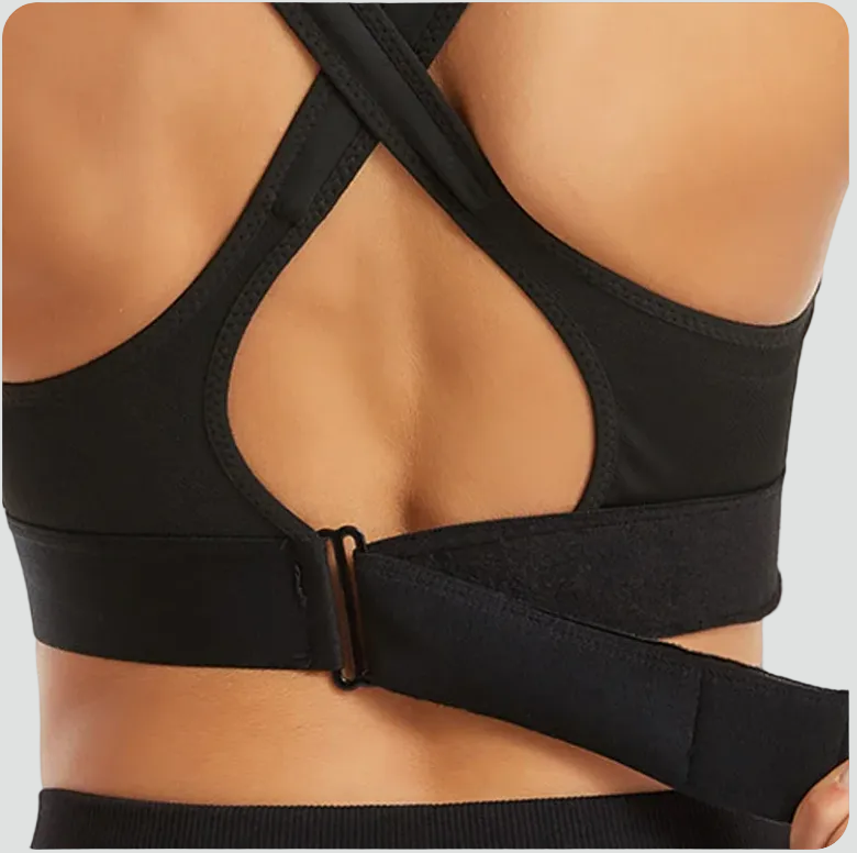 Women's medium-support sports bra with front zip and adjustable back