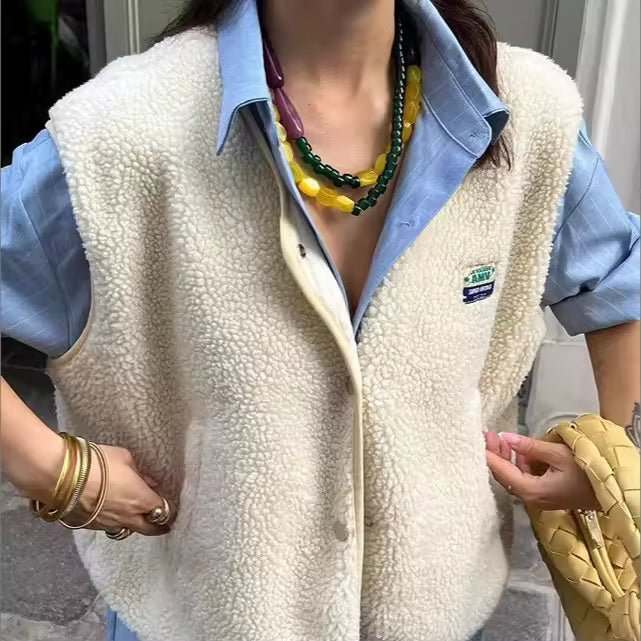 Veste peluche sans manches femme Camille légère décontractée