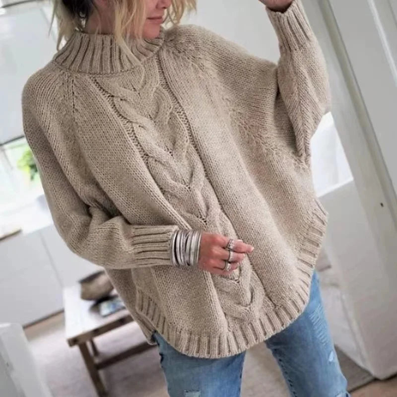 Pull en Laine Maille Torsadée Col Montant pour Femme