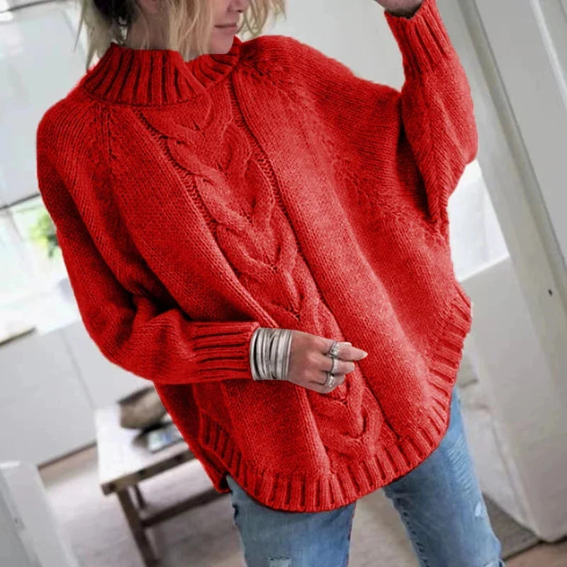 Pull en Laine Maille Torsadée Col Montant pour Femme
