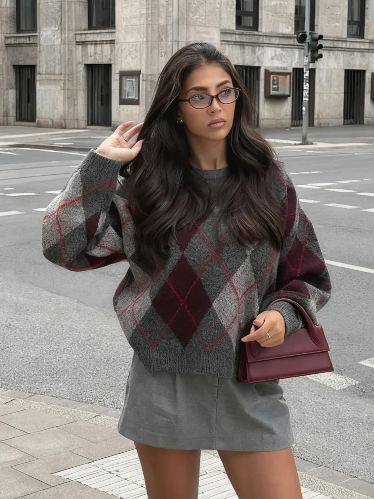 Pull en Coton Maille Motif Losange pour Femme