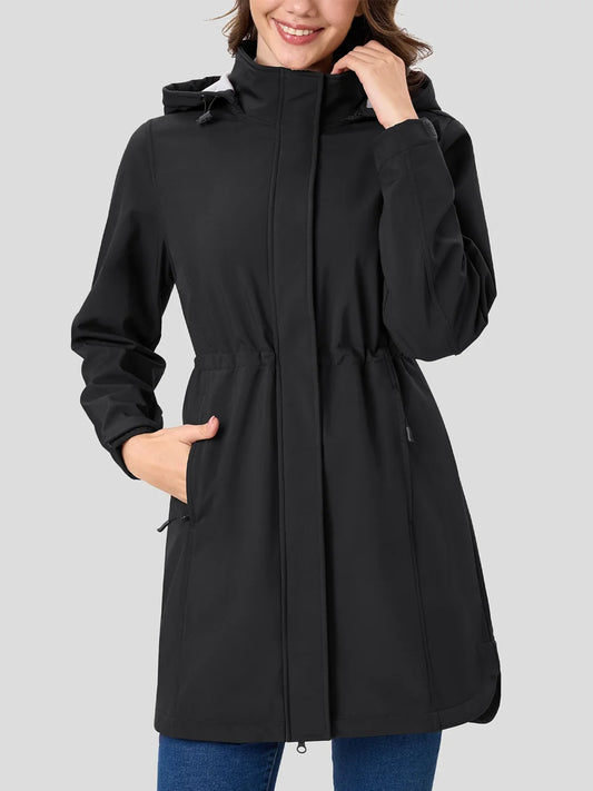 Giacca softshell da donna con cappuccio, fodera in pile, impermeabile e regolabile
