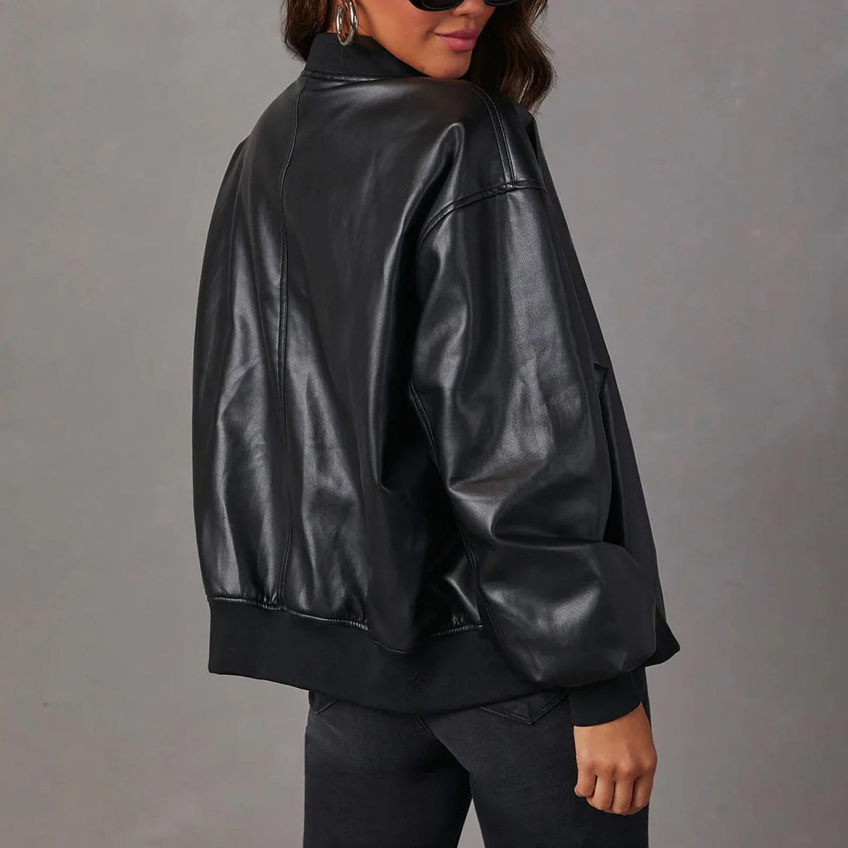 Veste en Similicuir Col Officier Zippée pour Femme