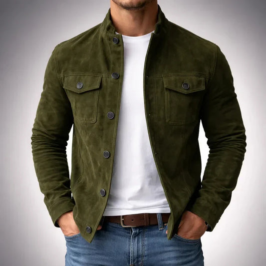 Giacca da uomo in camoscio con tasche, stile classico e intramontabile