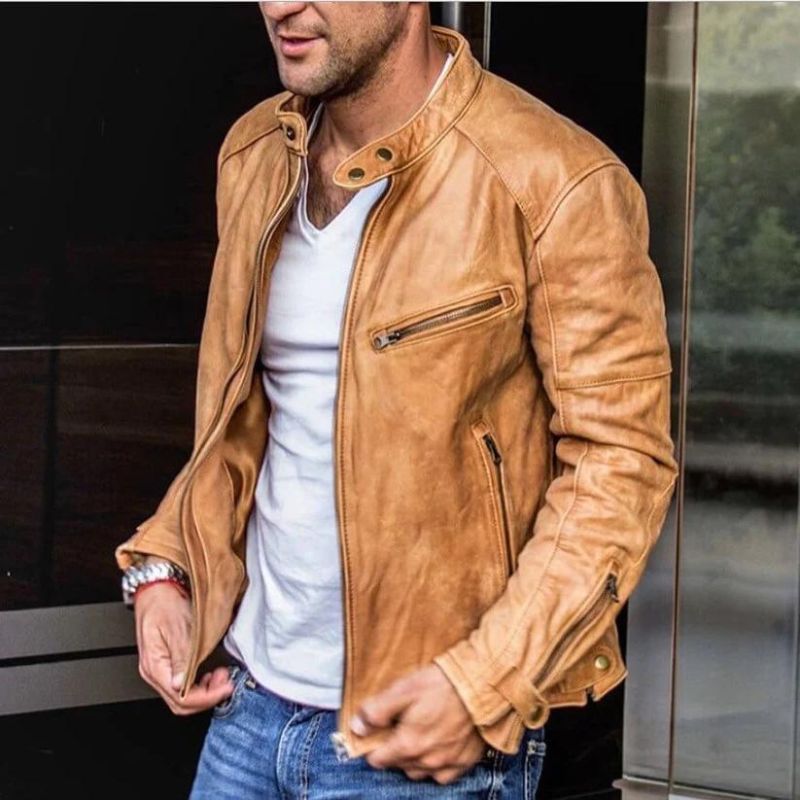 Veste en Cuir Véritable Design Épuré Souple pour Homme