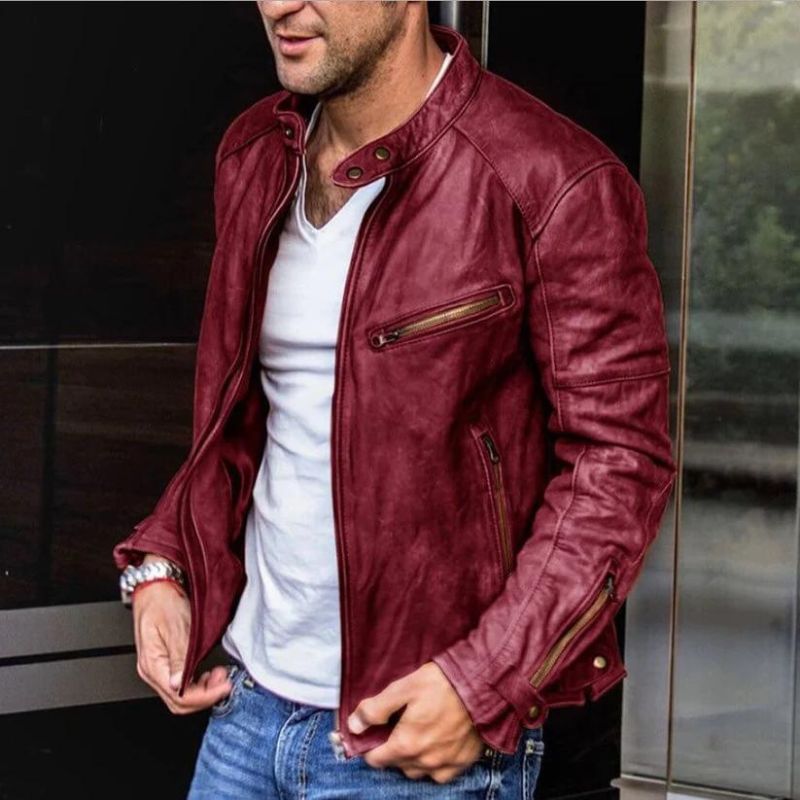 Veste en Cuir Véritable Design Épuré Souple pour Homme