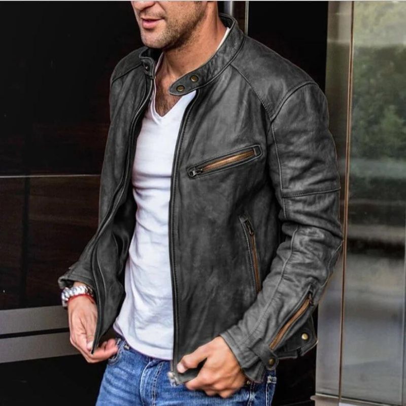 Veste en Cuir Véritable Design Épuré Souple pour Homme