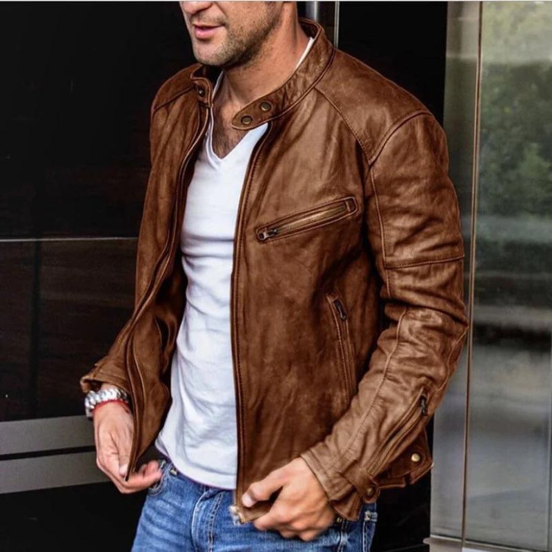 Veste en Cuir Véritable Design Épuré Souple pour Homme