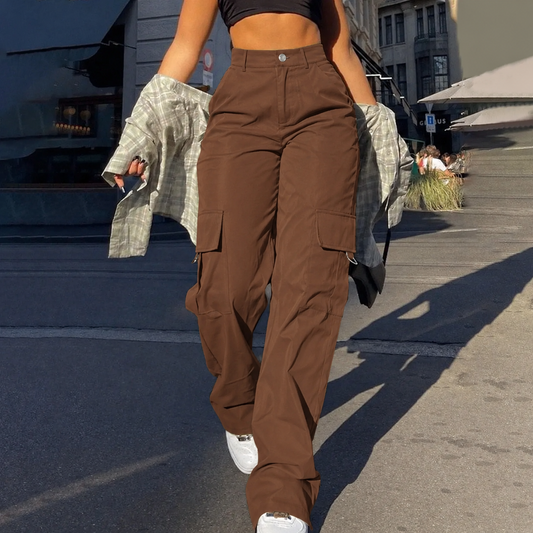 Pantalón cargo baggy de mujer, tiro alto, con múltiples bolsillos y estilo