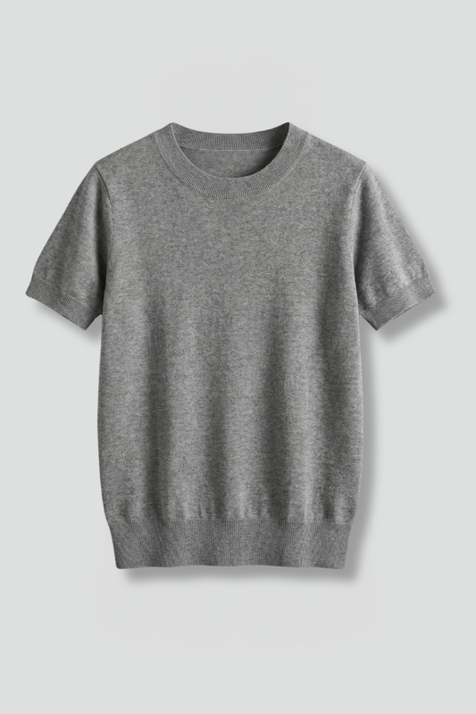 Top de punto para mujer, cuello redondo, bordes acanalados, ajustado, para el día a día
