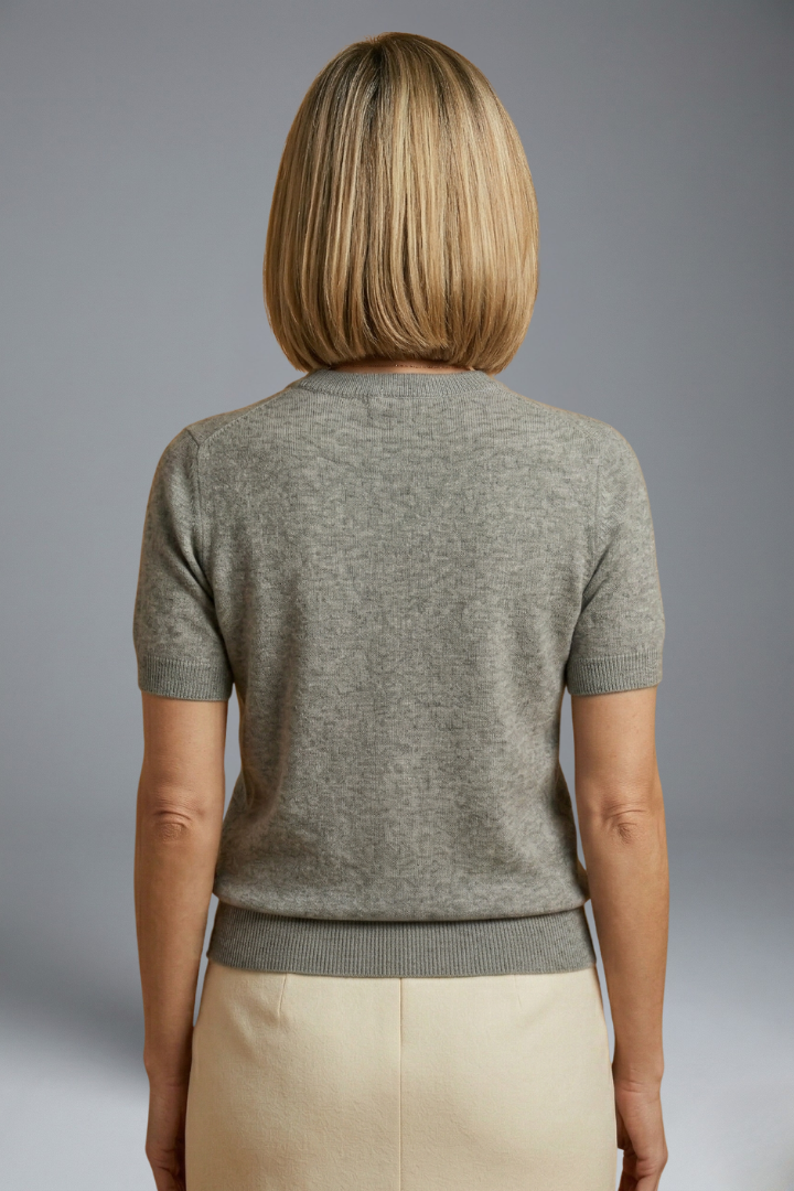 Women's fitted everyday knit top with a round neck and ribbed trim