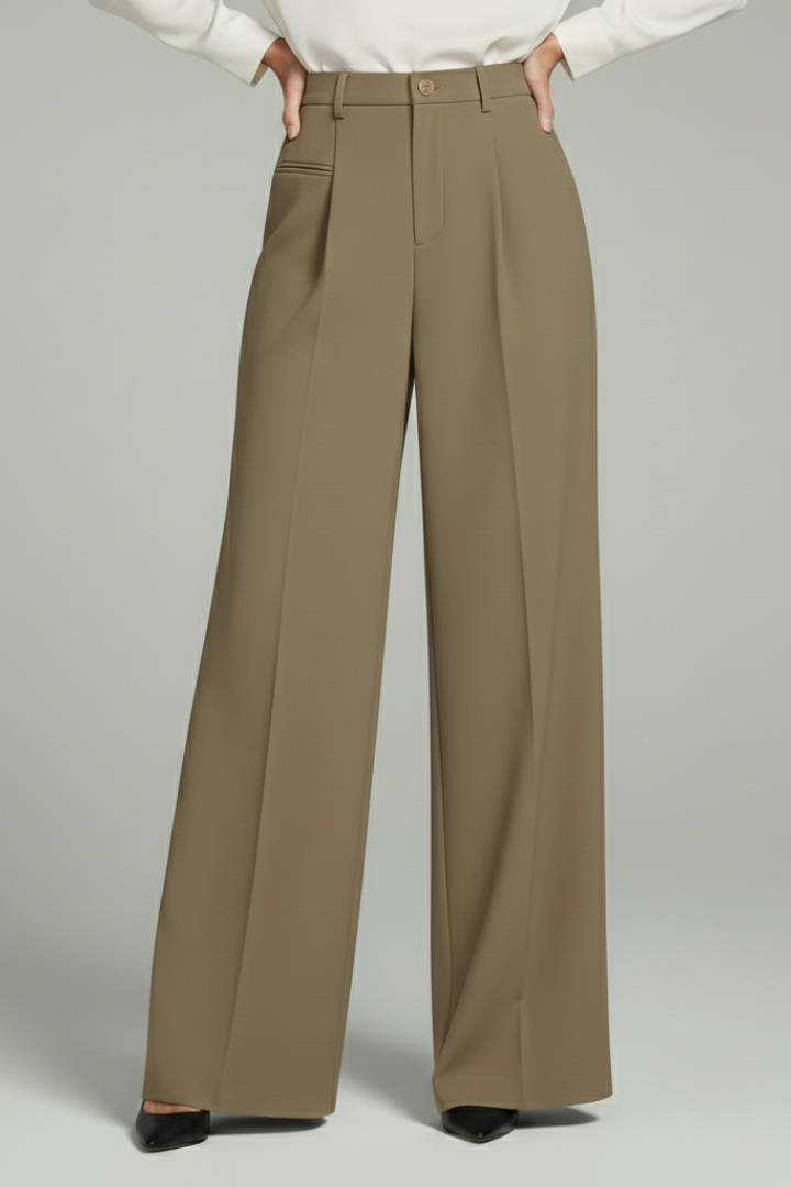 Pantaloni palazzo da donna con pinces frontali e tasche posteriori, dal taglio fluido