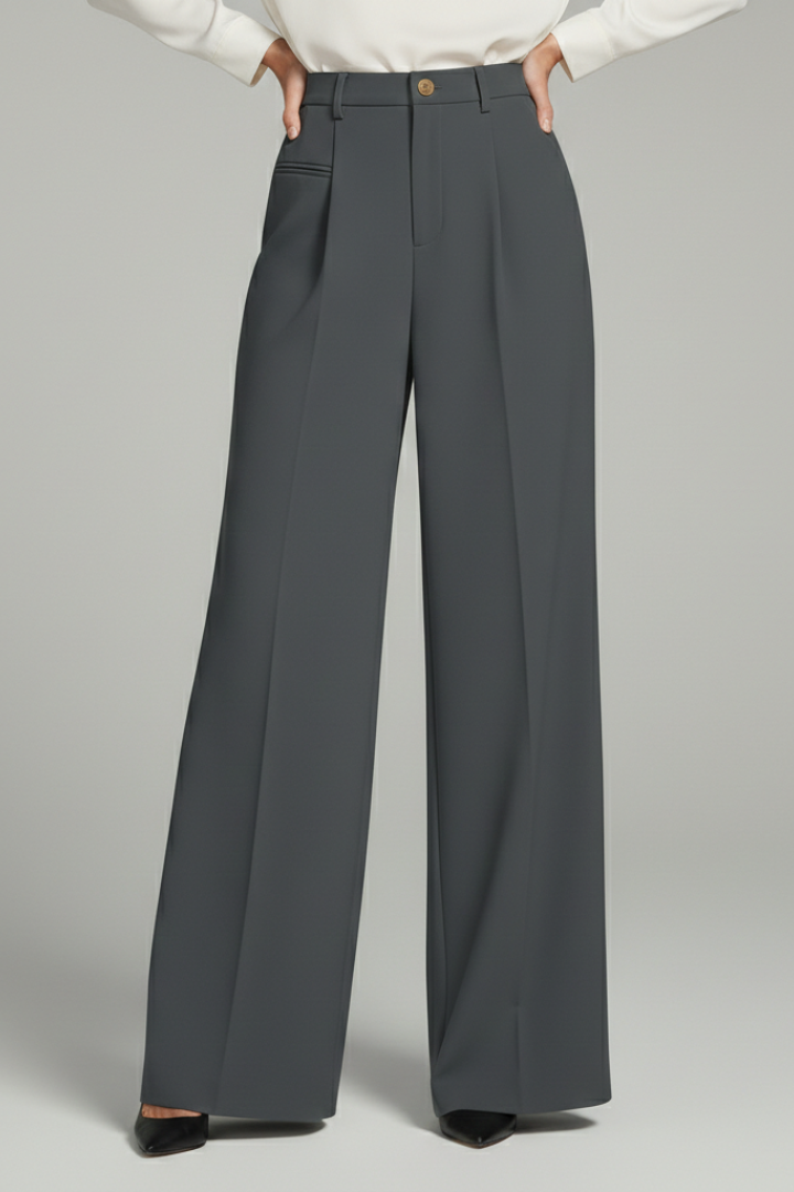 Pantaloni palazzo da donna con pinces frontali e tasche posteriori, dal taglio fluido