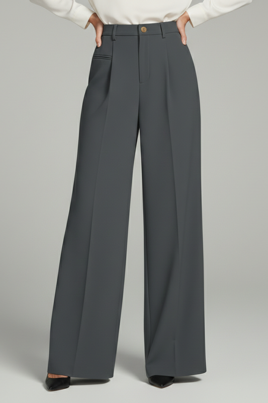Pantalón palazzo para mujer, con pinzas delanteras, bolsillos traseros y tejido fluido