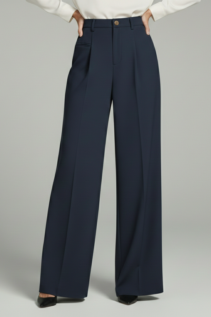 Pantaloni palazzo da donna con pinces frontali e tasche posteriori, dal taglio fluido