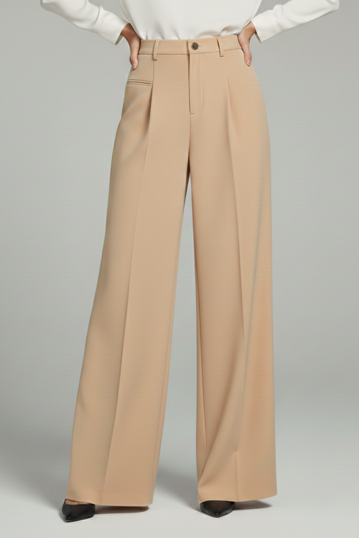 Pantaloni palazzo da donna con pinces frontali e tasche posteriori, dal taglio fluido