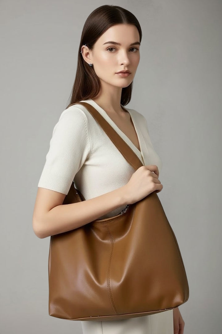 Borsa tote da donna in similpelle, classica, ampio scomparto interno