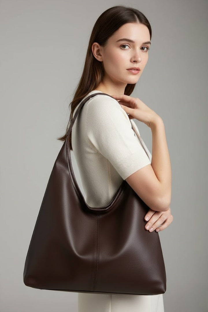 Borsa tote da donna in similpelle, classica, ampio scomparto interno
