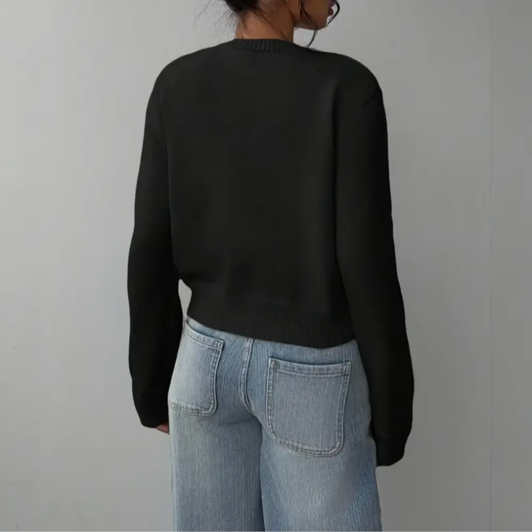 Cardigan Court Col Rond Poignets Côtelés pour Femme