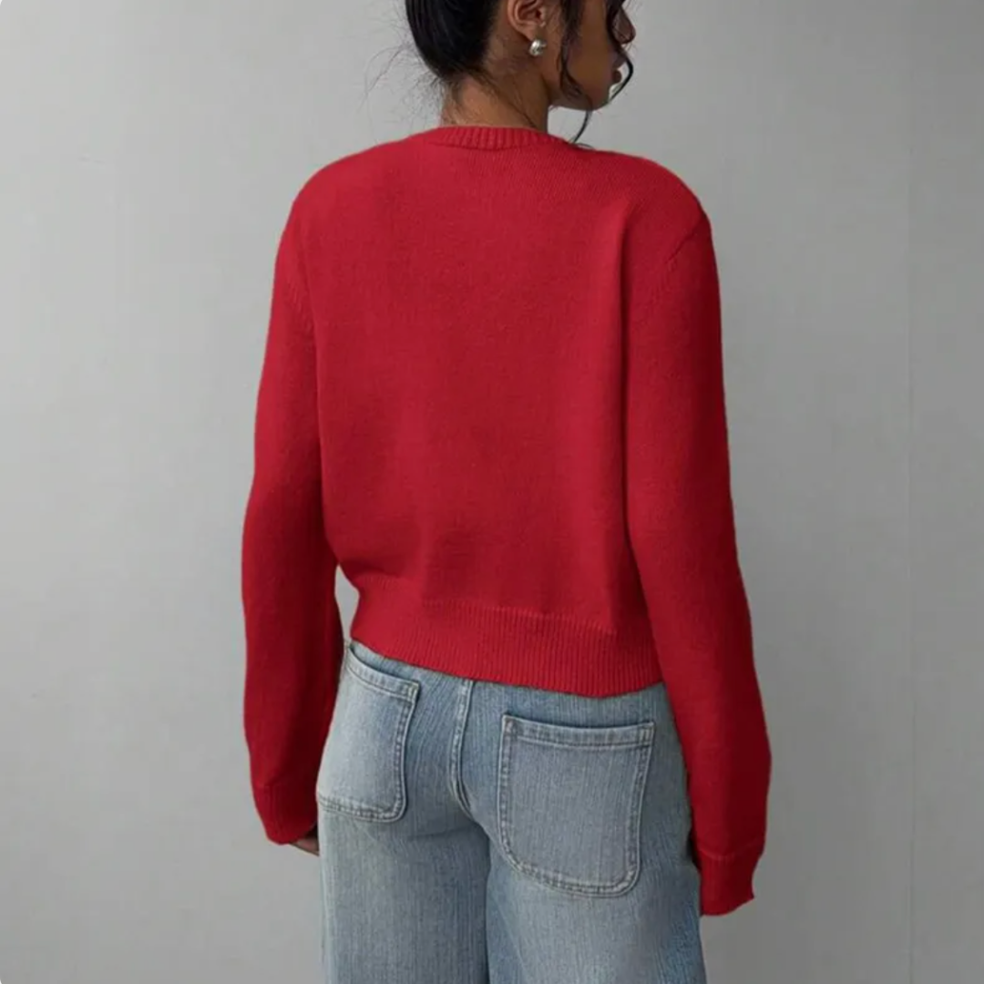 Cardigan Court Col Rond Poignets Côtelés pour Femme